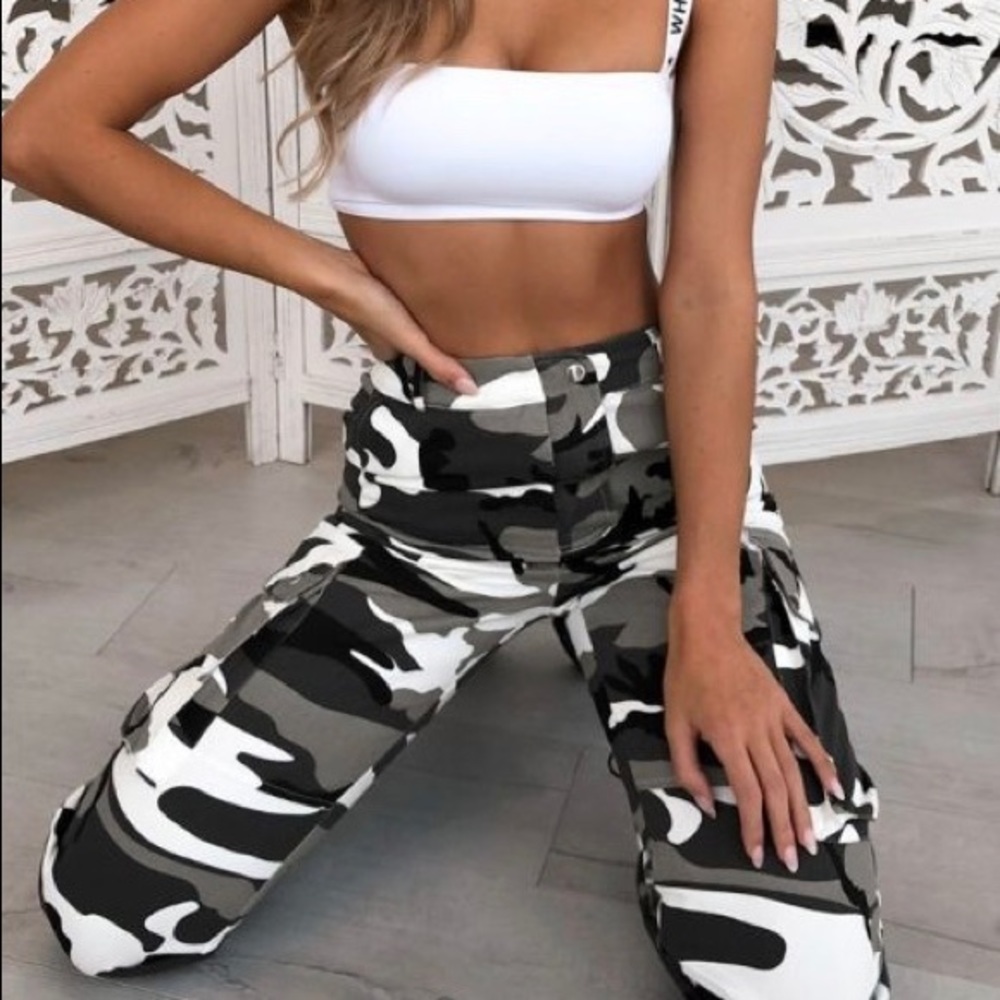 White Fox Boutique Grey Camo Cargo Pants